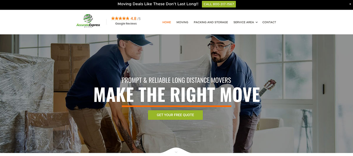 Two movers lift a wrapped sofa in a bright living room, promoting a prompt and reliable long-distance move service.