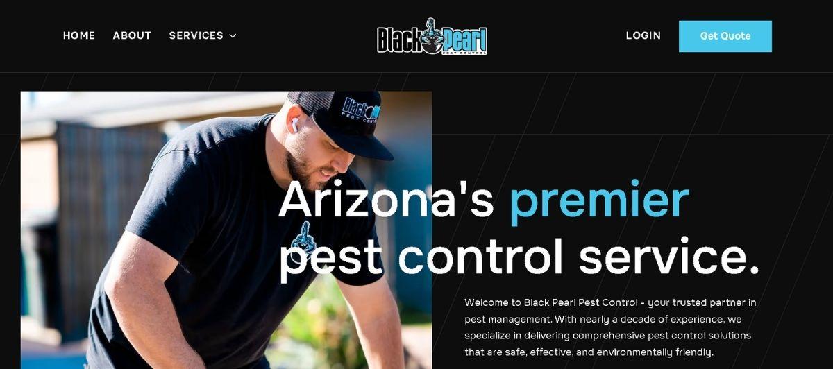 Arizona's premier pest control service featuring a technician at work in a black polo, promoting Black Pearl Pest Control in Arizona.