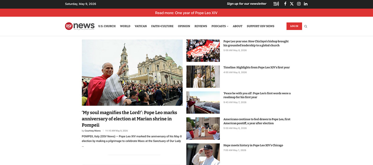 Pope in red vestments waves to crowds at a Marian shrine in Pompeii during a ceremony.