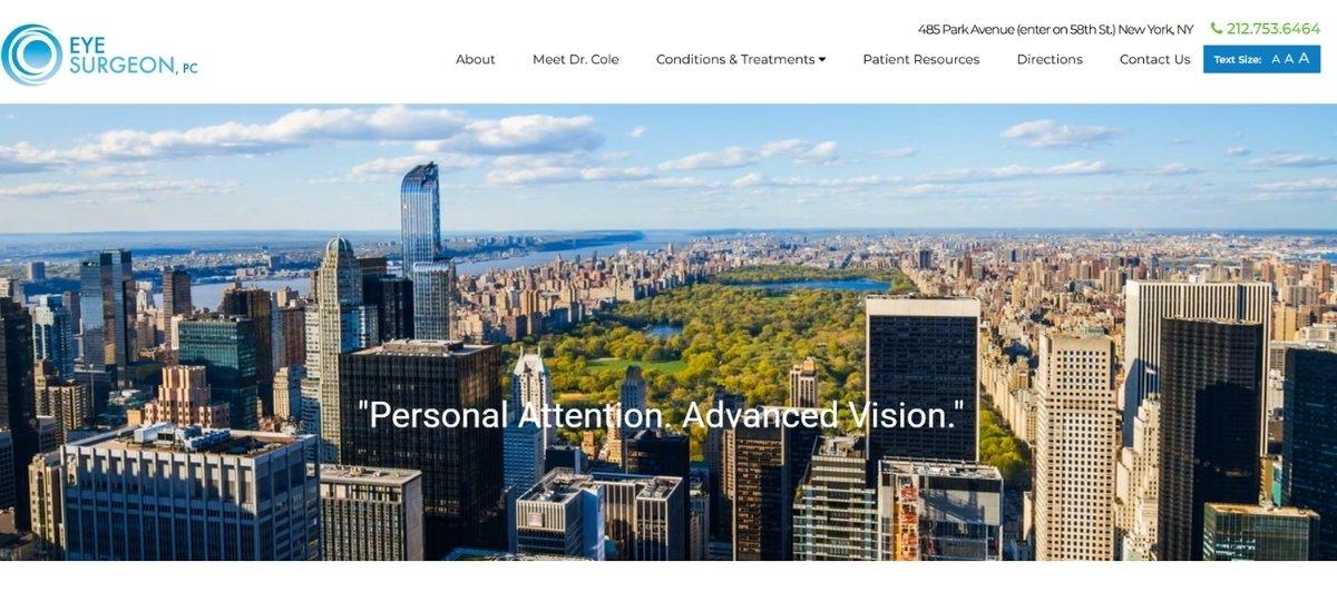 Aerial view of Manhattan with Central Park in the distance; overlaid with the quote, 'Personal Attention. Advanced Vision.'
