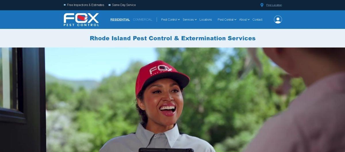 Pest control technician at a home doorstep smiling while holding a tablet at a residential visit]