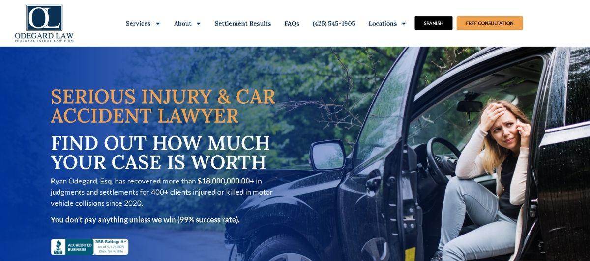 Distressed woman sits in a damaged car after an accident, overlaid with 'Serious Injury & Car Accident Lawyer' text.