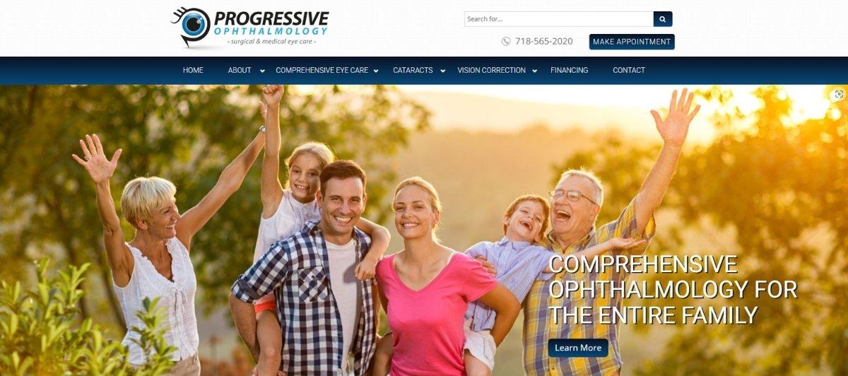 Happy multi-generational family outdoors, highlighting comprehensive ophthalmology for the whole family (clinic banner).