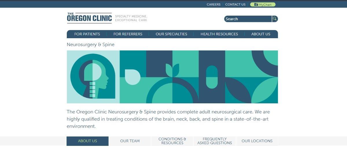 Abstract teal header banner with brain and spine motifs for The Oregon Clinic Neurosurgery & Spine page