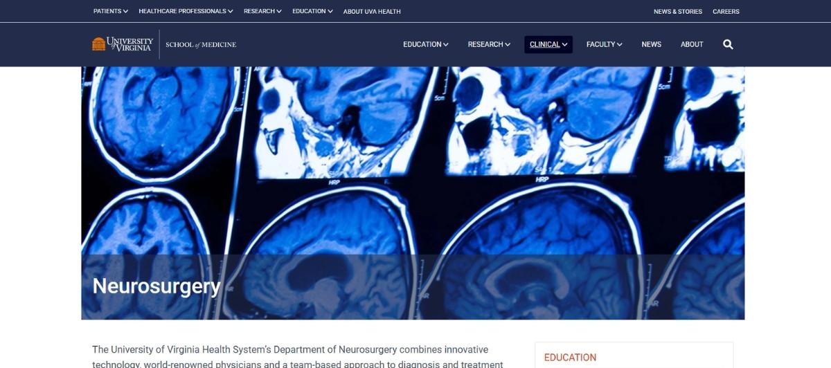 Neurosurgery banner with blue-tinted brain MRI images and a translucent Neurosurgery label