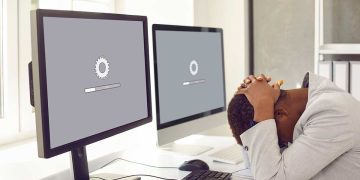 Man frustrated at slow website loading speed