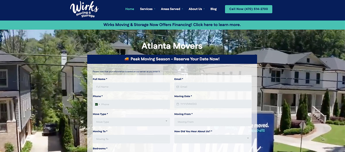 Wirks Moving homepage