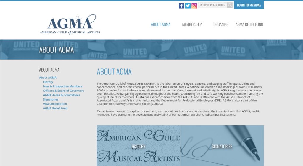 American Guild of Musical Artists about page