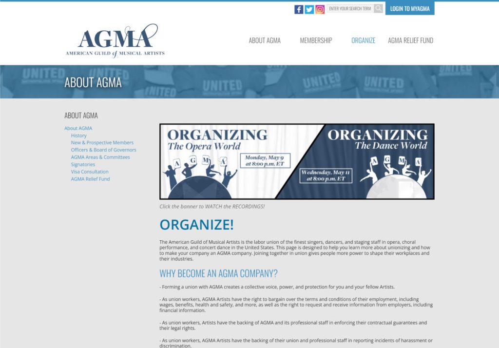 American Guild of Musical Artists organize page