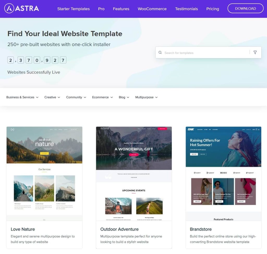 Astra's library of site templates
