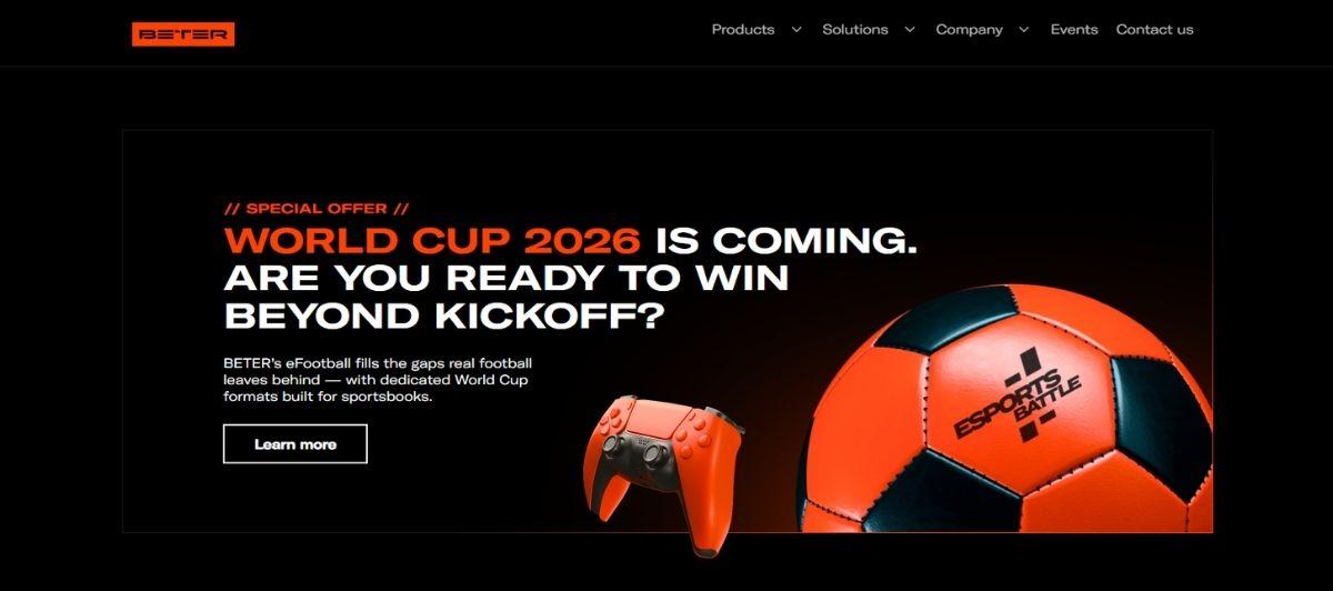 Promotional betting banner announcing World Cup 2026 with an orange football and game controller on a dark background; bold white and orange text reads, 'World Cup 2026 is coming. Are you ready to win beyond kickoff?'