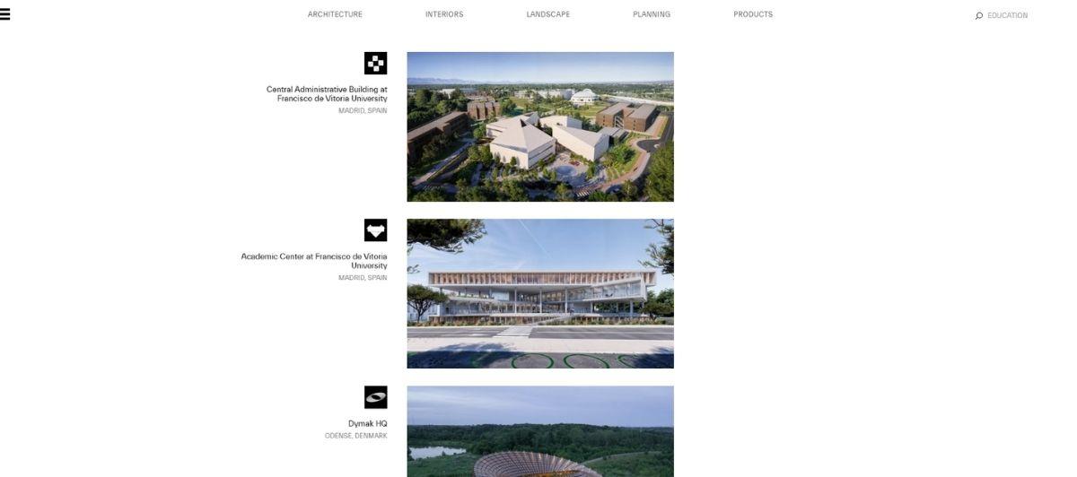 Aerial view of the Central Administrative Building at Francisco de Vitoria University in Madrid, Spain.