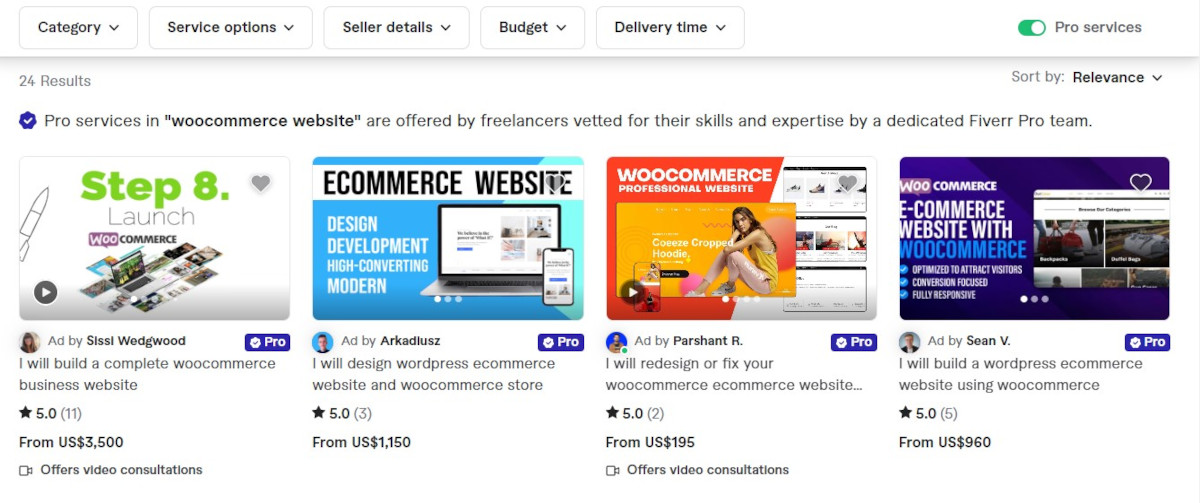 WooCommerce website services on Fiverr