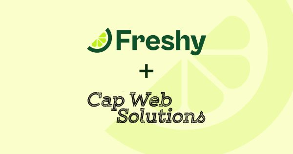 Freshy + Cap Web Solutions collaboration banner with lemon slice motifs on a pale yellow background.