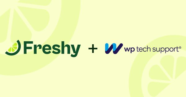Freshy + WP Tech Support partnership banner on a pale yellow background with lime slice motifs.