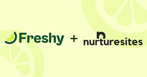 Logo showing 'Freshy' partnership with 'nurturesites' on a pale lime background with citrus slice motifs