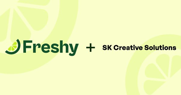 Logo: Freshy + SK Creative Solutions on a pale yellow background with lime slice accents.
