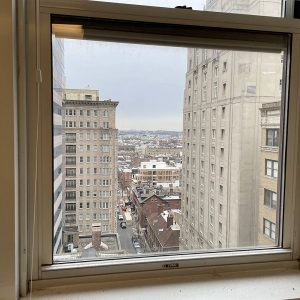 FreshySites window looking out to city in Philadelphia, PA office