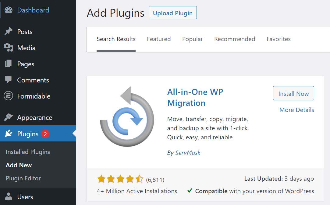 Install All-In-One WP Migration plugin