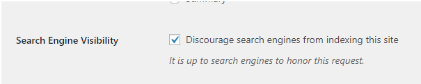 Screenshot of Search Engine Visibility in WordPress settings