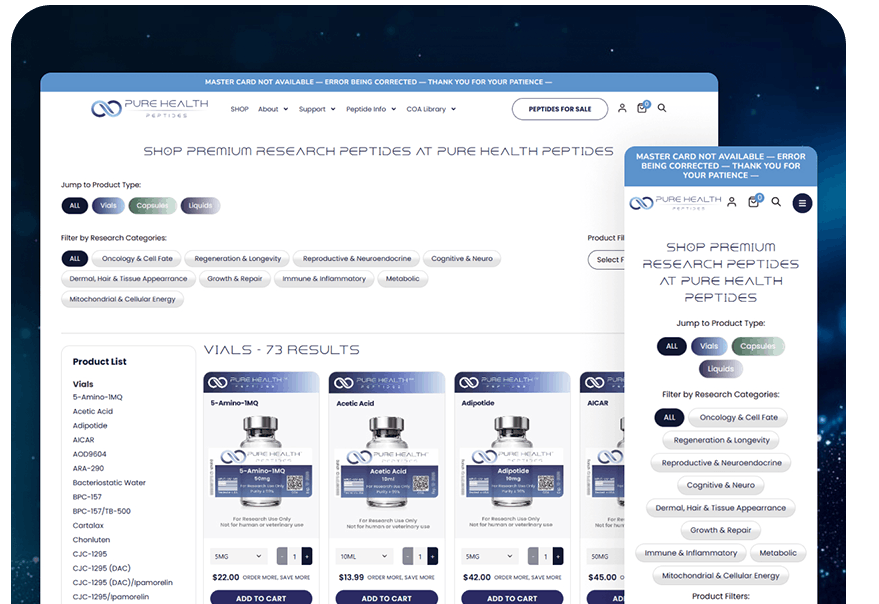 pure health peptides desktop and mobile