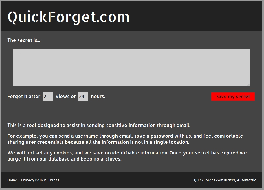 QuickForget.com lets you send passwords securely