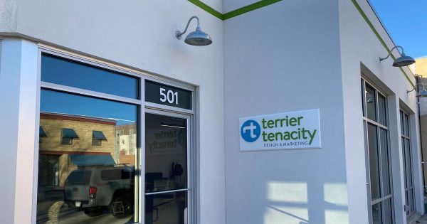Terrier Tenacity building entrance with sign
