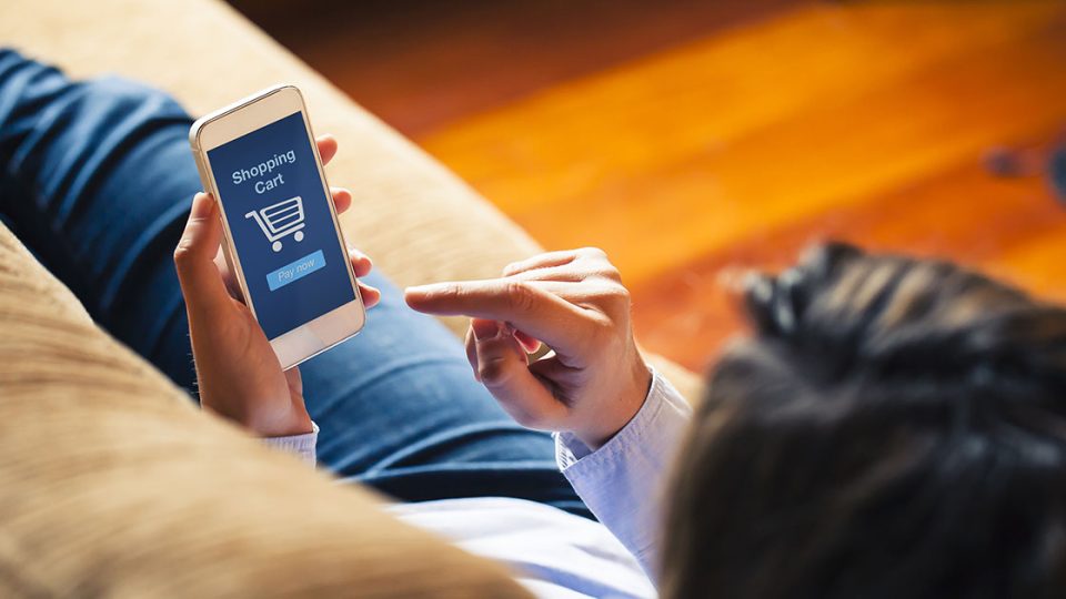 Girl using e-commerce site on mobile device