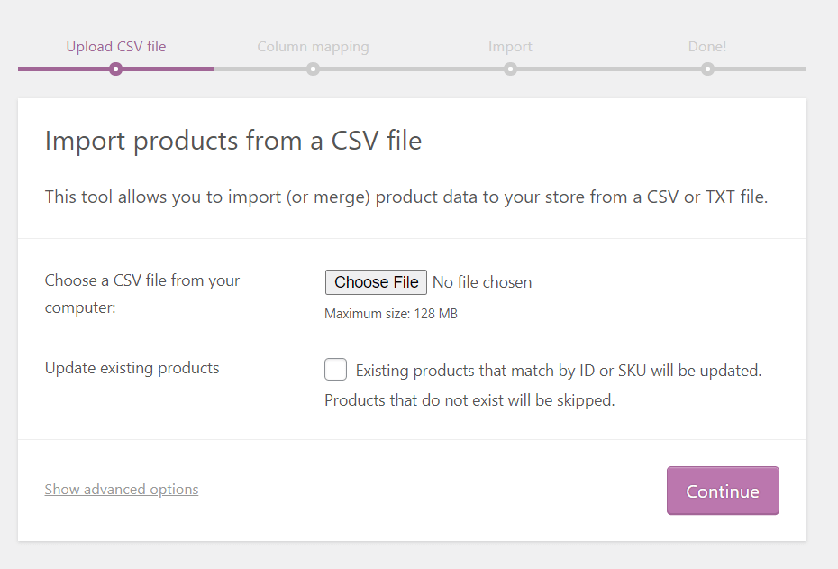 WooCommerce CSV import