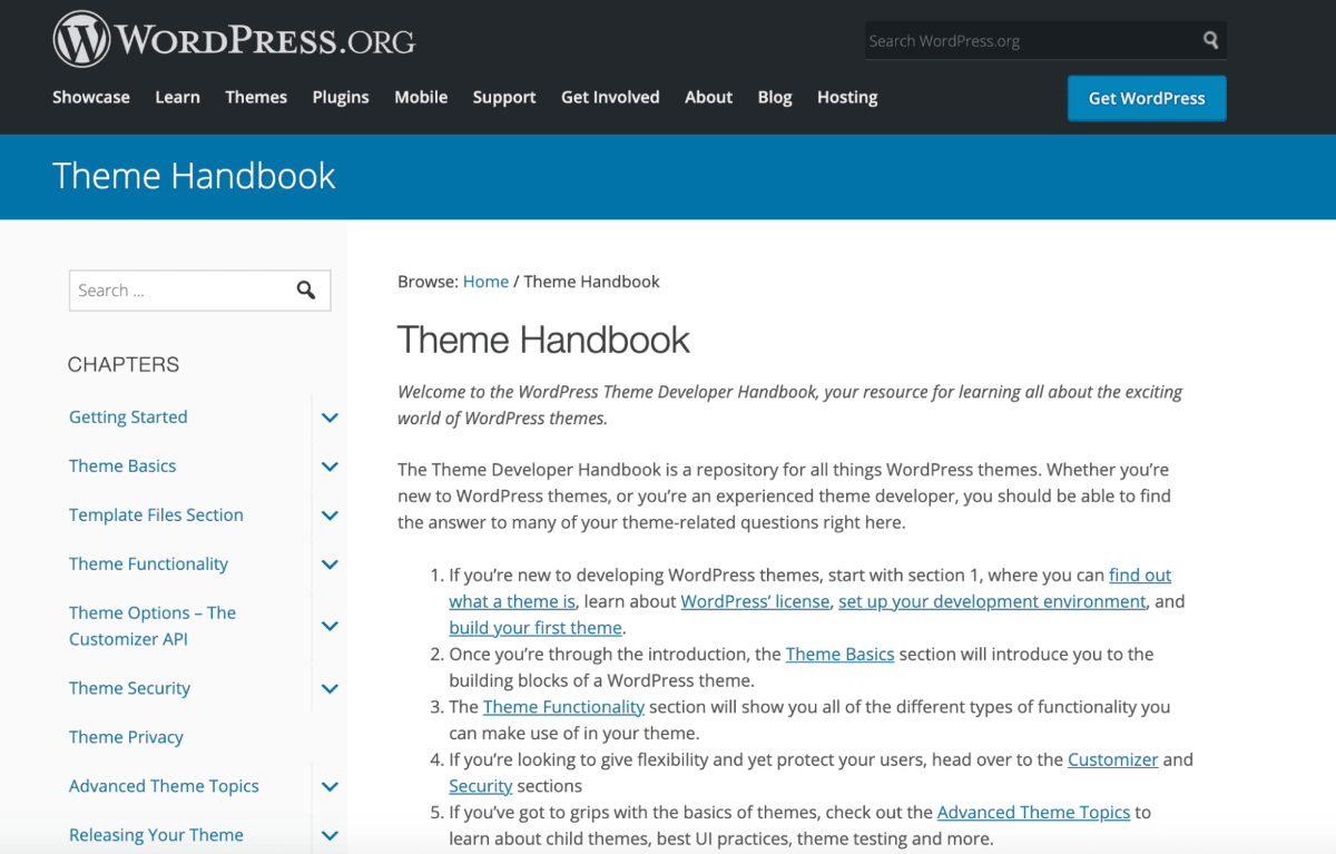 WordPress theme handbook