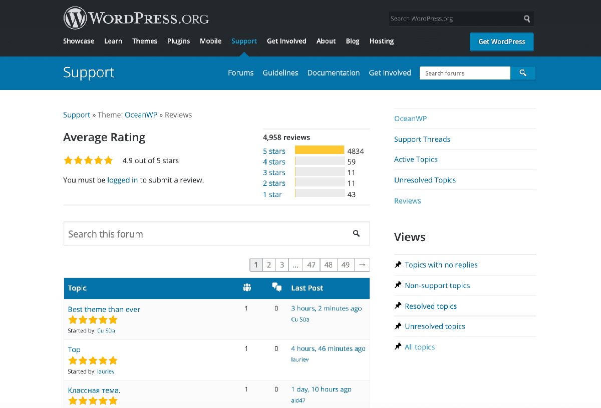 WordPress.org theme reviews