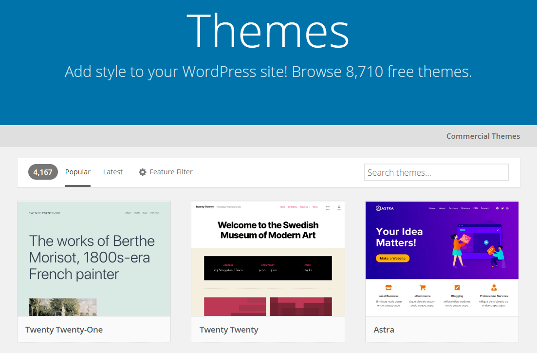 WordPress theme selection